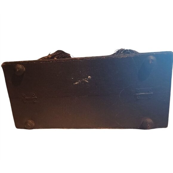 Vintage Wooden Leopard Print Box Purse W/ Braided Handles & Tassels Unique Desig - Picture 2 of 12